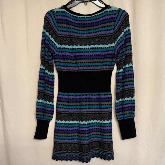 Free People Knit Striped Mini Dress, Size M, Color Black/Purple/Gray/Blue/Teal - Picture 7 of 10